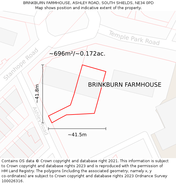 BRINKBURN FARMHOUSE, ASHLEY ROAD, SOUTH SHIELDS, NE34 0PD: Plot and title map