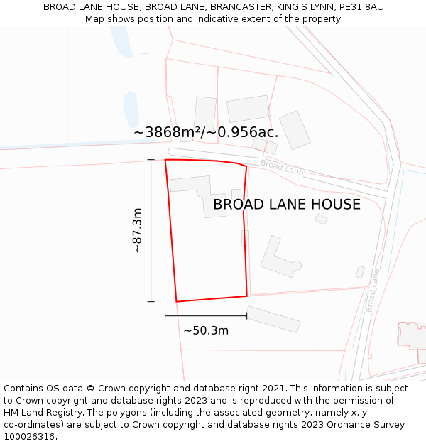 BROAD LANE HOUSE, BROAD LANE, BRANCASTER, KING'S LYNN, PE31 8AU: Plot and title map