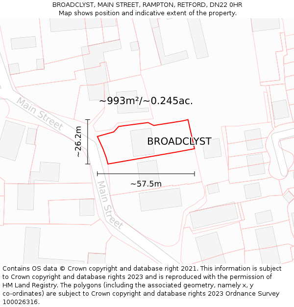 BROADCLYST, MAIN STREET, RAMPTON, RETFORD, DN22 0HR: Plot and title map