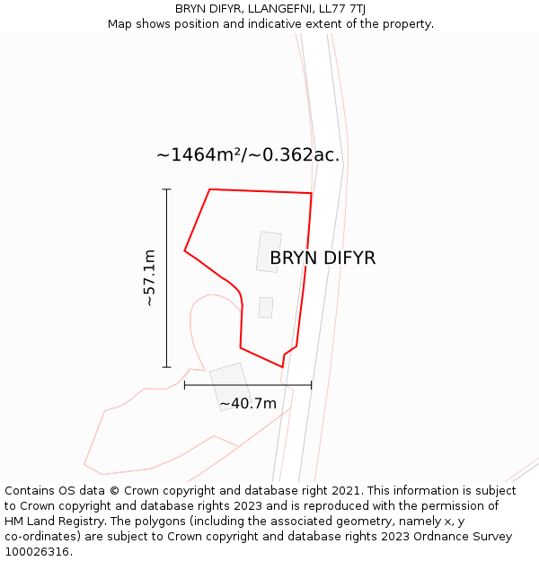 BRYN DIFYR, LLANGEFNI, LL77 7TJ: Plot and title map