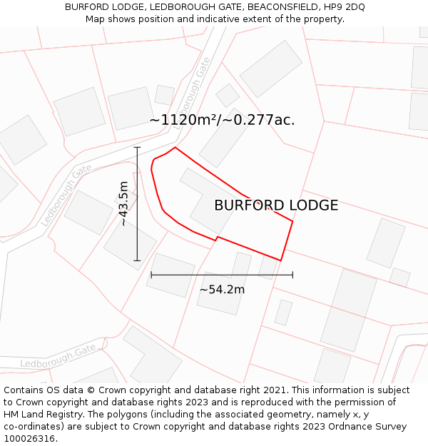 BURFORD LODGE, LEDBOROUGH GATE, BEACONSFIELD, HP9 2DQ: Plot and title map