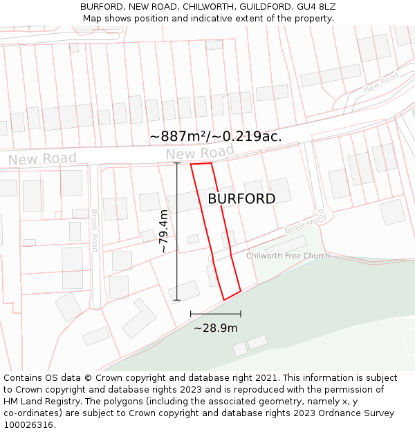 BURFORD, NEW ROAD, CHILWORTH, GUILDFORD, GU4 8LZ: Plot and title map