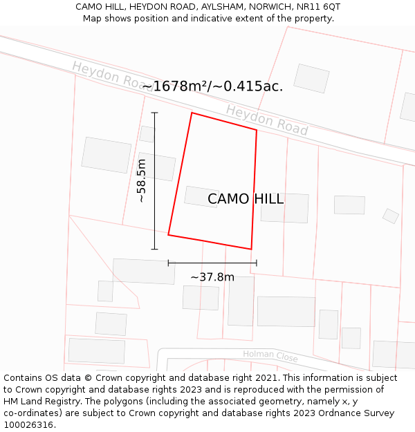 CAMO HILL, HEYDON ROAD, AYLSHAM, NORWICH, NR11 6QT: Plot and title map