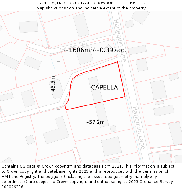 CAPELLA, HARLEQUIN LANE, CROWBOROUGH, TN6 1HU: Plot and title map