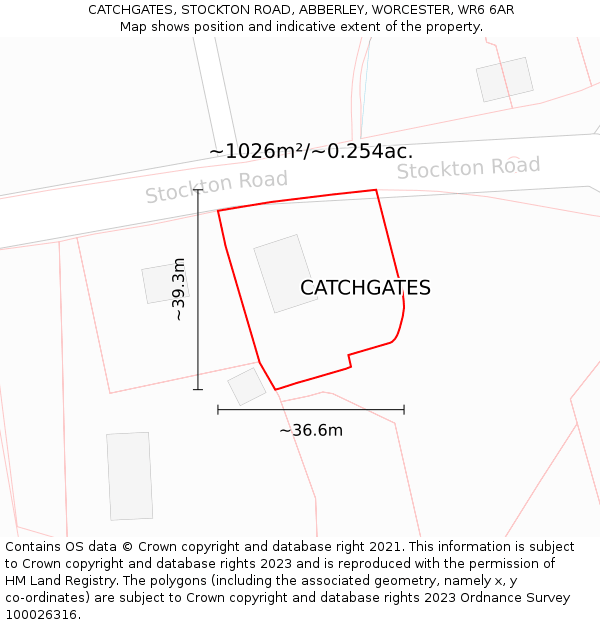 CATCHGATES, STOCKTON ROAD, ABBERLEY, WORCESTER, WR6 6AR: Plot and title map