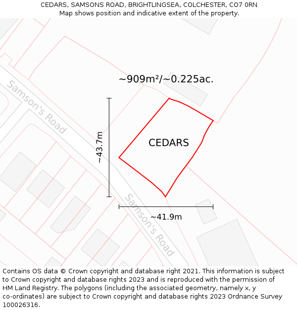 CEDARS, SAMSONS ROAD, BRIGHTLINGSEA, COLCHESTER, CO7 0RN: Plot and title map