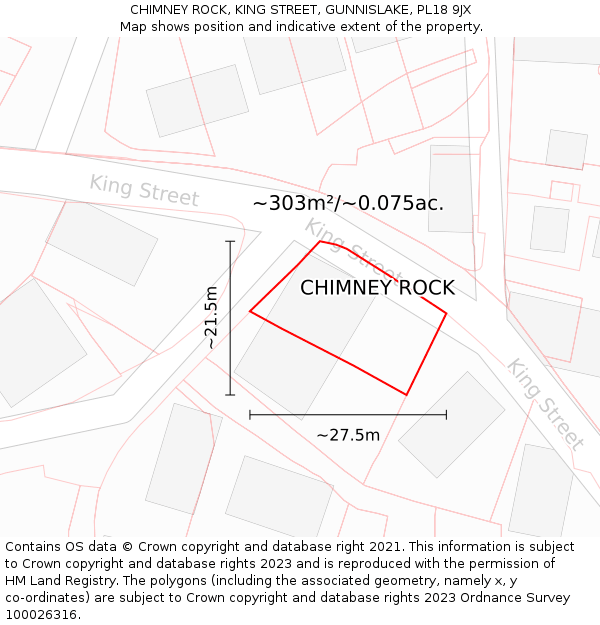 CHIMNEY ROCK, KING STREET, GUNNISLAKE, PL18 9JX: Plot and title map