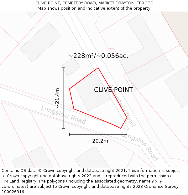 CLIVE POINT, CEMETERY ROAD, MARKET DRAYTON, TF9 3BD: Plot and title map