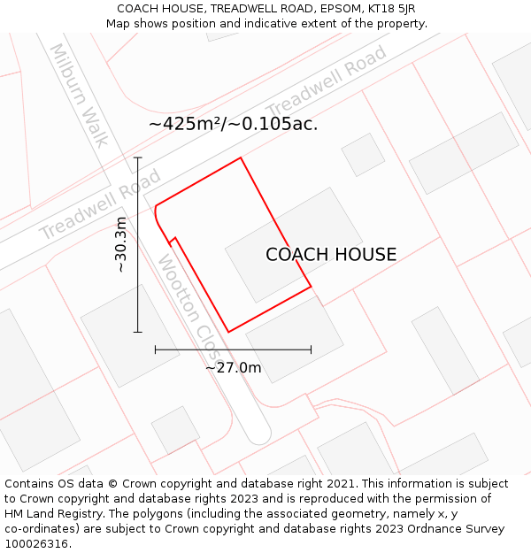 COACH HOUSE, TREADWELL ROAD, EPSOM, KT18 5JR: Plot and title map