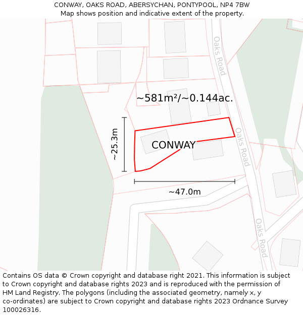 CONWAY, OAKS ROAD, ABERSYCHAN, PONTYPOOL, NP4 7BW: Plot and title map