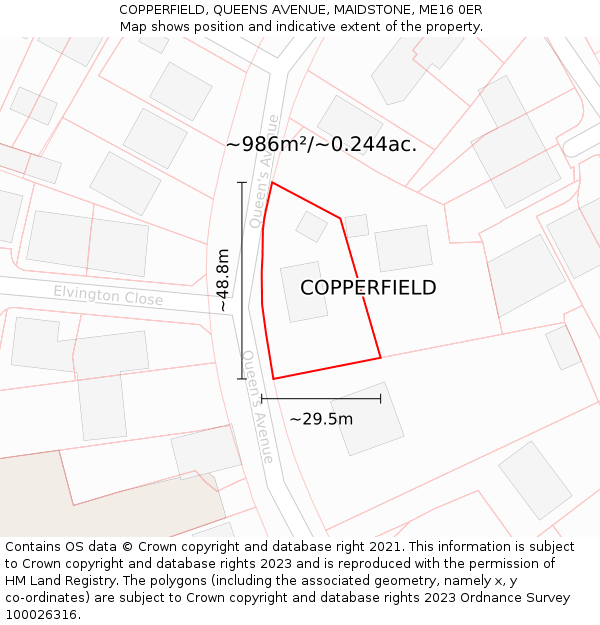 COPPERFIELD, QUEENS AVENUE, MAIDSTONE, ME16 0ER: Plot and title map