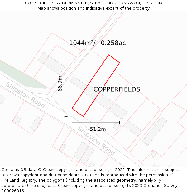 COPPERFIELDS, ALDERMINSTER, STRATFORD-UPON-AVON, CV37 8NX: Plot and title map