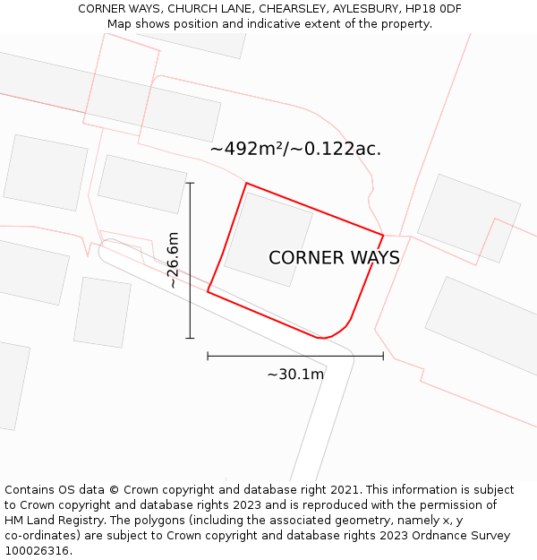 CORNER WAYS, CHURCH LANE, CHEARSLEY, AYLESBURY, HP18 0DF: Plot and title map