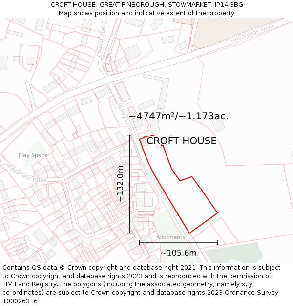 CROFT HOUSE, GREAT FINBOROUGH, STOWMARKET, IP14 3BG: Plot and title map