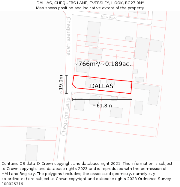 DALLAS, CHEQUERS LANE, EVERSLEY, HOOK, RG27 0NY: Plot and title map