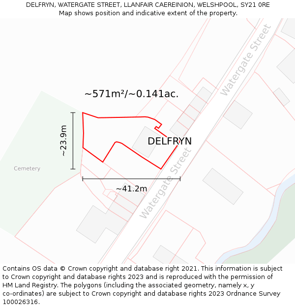 DELFRYN, WATERGATE STREET, LLANFAIR CAEREINION, WELSHPOOL, SY21 0RE: Plot and title map