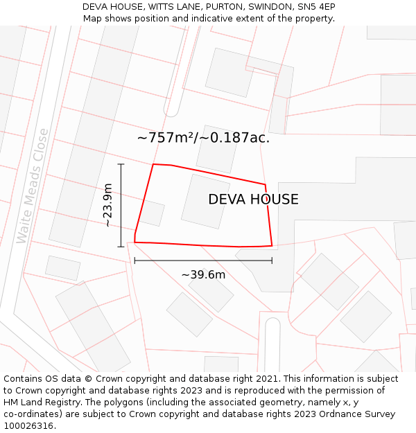 DEVA HOUSE, WITTS LANE, PURTON, SWINDON, SN5 4EP: Plot and title map