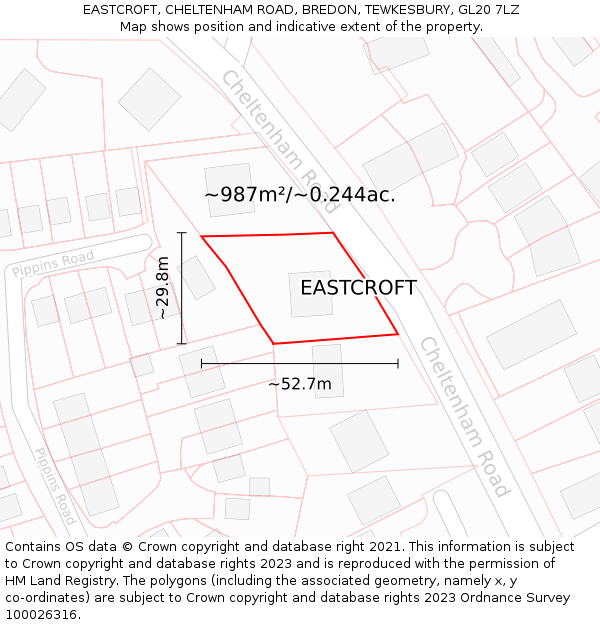 EASTCROFT, CHELTENHAM ROAD, BREDON, TEWKESBURY, GL20 7LZ: Plot and title map