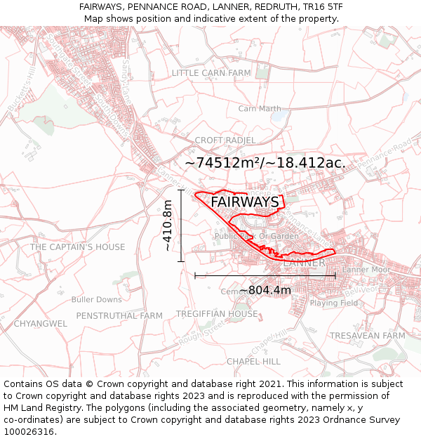 FAIRWAYS, PENNANCE ROAD, LANNER, REDRUTH, TR16 5TF: Plot and title map