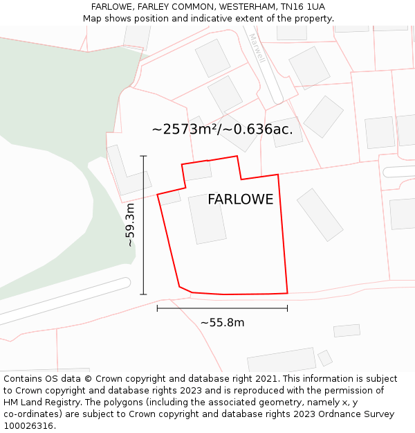 FARLOWE, FARLEY COMMON, WESTERHAM, TN16 1UA: Plot and title map