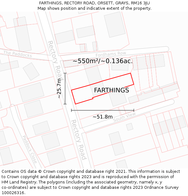 FARTHINGS, RECTORY ROAD, ORSETT, GRAYS, RM16 3JU: Plot and title map