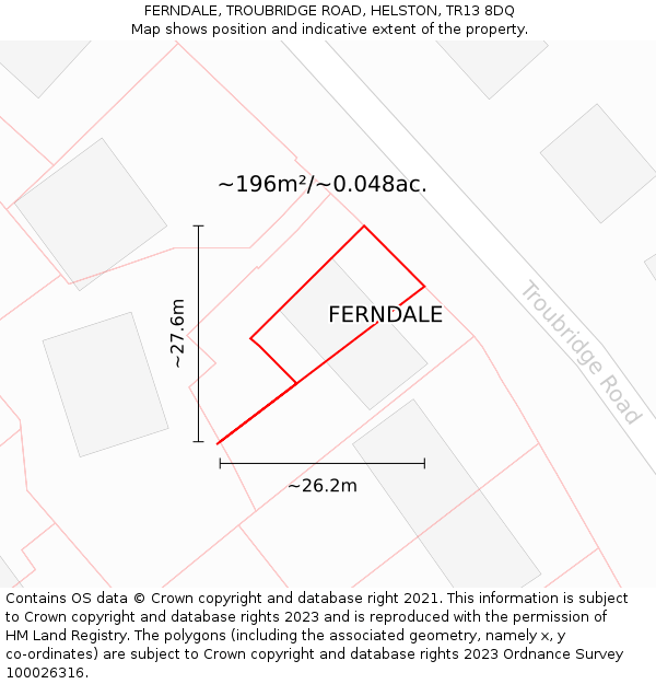 FERNDALE, TROUBRIDGE ROAD, HELSTON, TR13 8DQ: Plot and title map