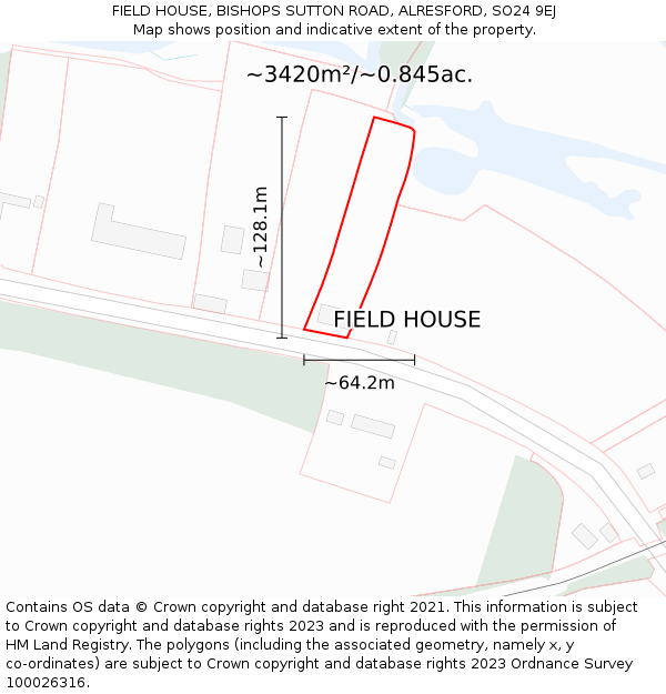 FIELD HOUSE, BISHOPS SUTTON ROAD, ALRESFORD, SO24 9EJ: Plot and title map