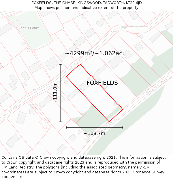 FOXFIELDS, THE CHASE, KINGSWOOD, TADWORTH, KT20 6JD: Plot and title map