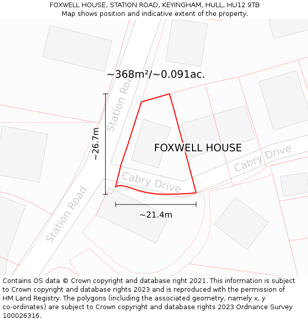 FOXWELL HOUSE, STATION ROAD, KEYINGHAM, HULL, HU12 9TB: Plot and title map