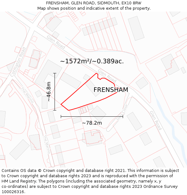 FRENSHAM, GLEN ROAD, SIDMOUTH, EX10 8RW: Plot and title map