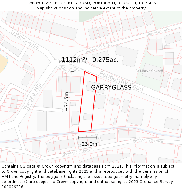 GARRYGLASS, PENBERTHY ROAD, PORTREATH, REDRUTH, TR16 4LN: Plot and title map