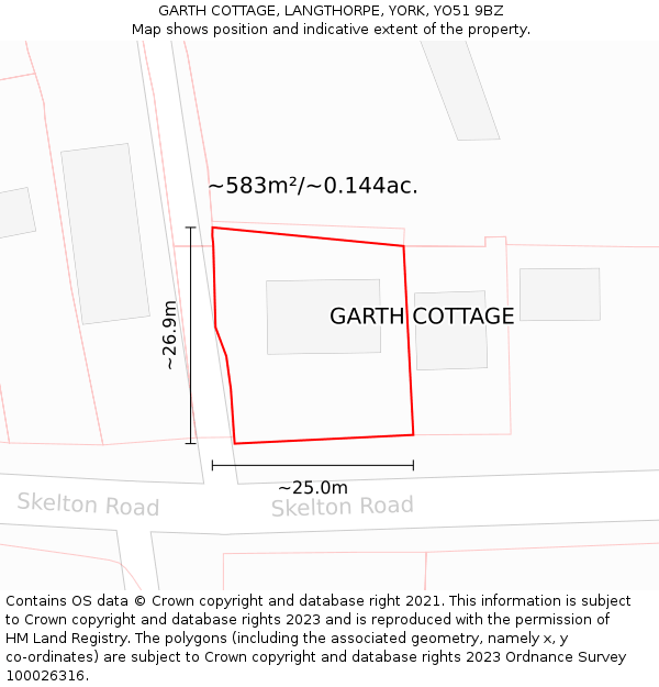 GARTH COTTAGE, LANGTHORPE, YORK, YO51 9BZ: Plot and title map