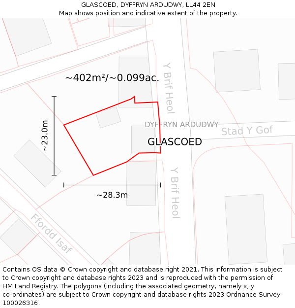 GLASCOED, DYFFRYN ARDUDWY, LL44 2EN: Plot and title map