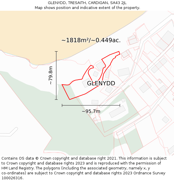 GLENYDD, TRESAITH, CARDIGAN, SA43 2JL: Plot and title map