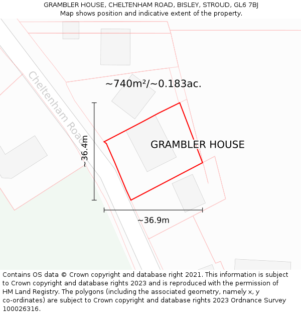 GRAMBLER HOUSE, CHELTENHAM ROAD, BISLEY, STROUD, GL6 7BJ: Plot and title map