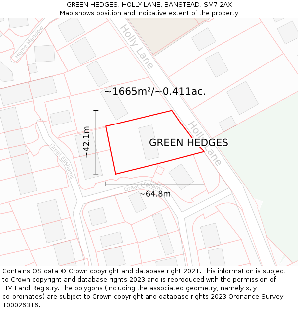 GREEN HEDGES, HOLLY LANE, BANSTEAD, SM7 2AX: Plot and title map