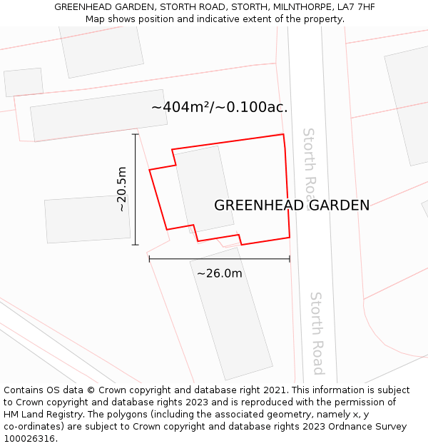 GREENHEAD GARDEN, STORTH ROAD, STORTH, MILNTHORPE, LA7 7HF: Plot and title map