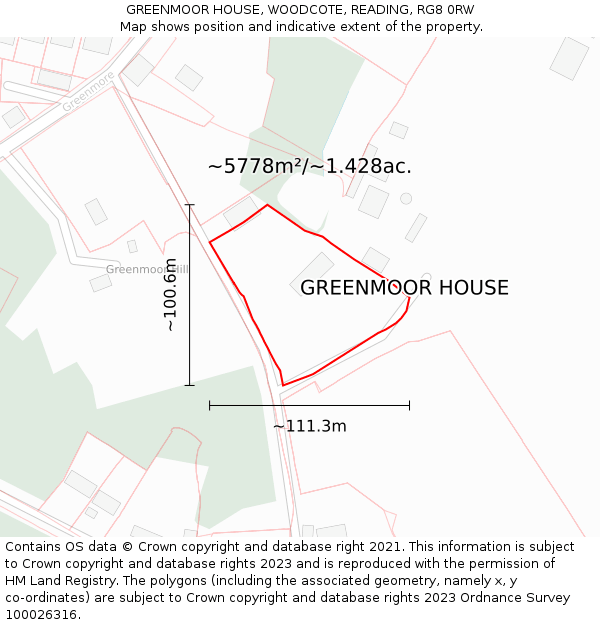 GREENMOOR HOUSE, WOODCOTE, READING, RG8 0RW: Plot and title map