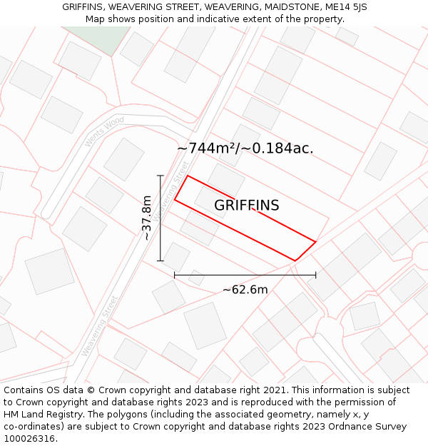 GRIFFINS, WEAVERING STREET, WEAVERING, MAIDSTONE, ME14 5JS: Plot and title map