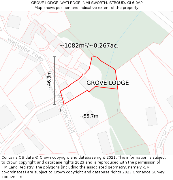 GROVE LODGE, WATLEDGE, NAILSWORTH, STROUD, GL6 0AP: Plot and title map