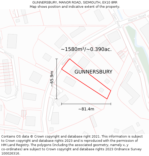 GUNNERSBURY, MANOR ROAD, SIDMOUTH, EX10 8RR: Plot and title map