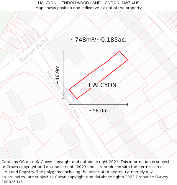 HALCYON, HENDON WOOD LANE, LONDON, NW7 4HS: Plot and title map