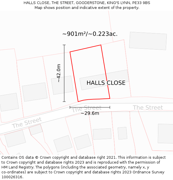 HALLS CLOSE, THE STREET, GOODERSTONE, KING'S LYNN, PE33 9BS: Plot and title map