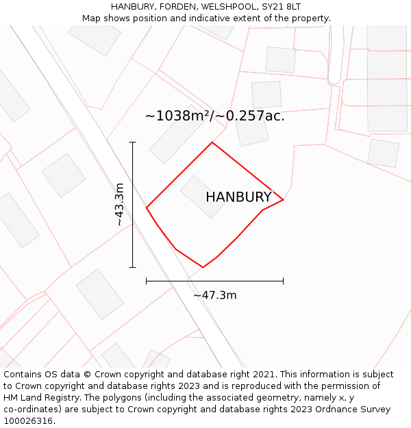 HANBURY, FORDEN, WELSHPOOL, SY21 8LT: Plot and title map