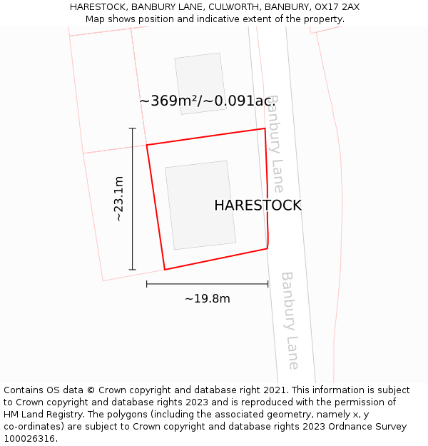 HARESTOCK, BANBURY LANE, CULWORTH, BANBURY, OX17 2AX: Plot and title map