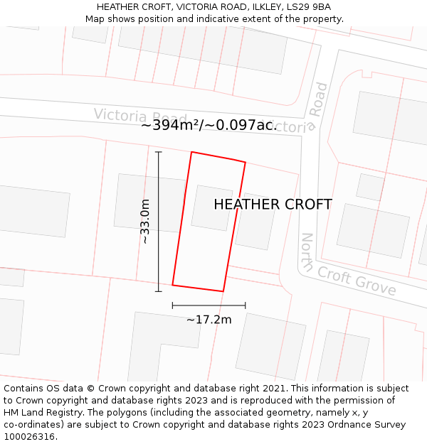 HEATHER CROFT, VICTORIA ROAD, ILKLEY, LS29 9BA: Plot and title map