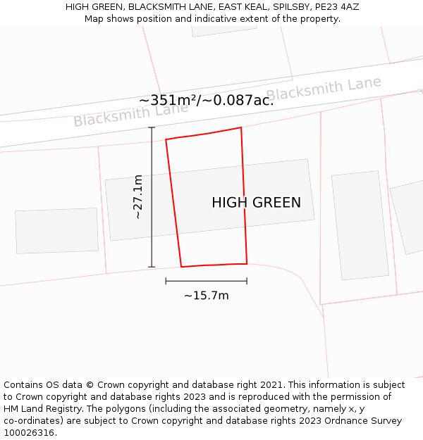 HIGH GREEN, BLACKSMITH LANE, EAST KEAL, SPILSBY, PE23 4AZ: Plot and title map