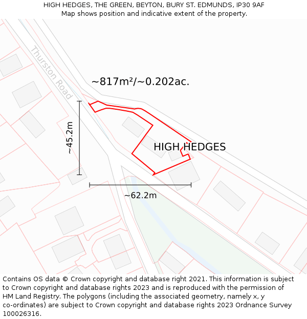 HIGH HEDGES, THE GREEN, BEYTON, BURY ST. EDMUNDS, IP30 9AF: Plot and title map