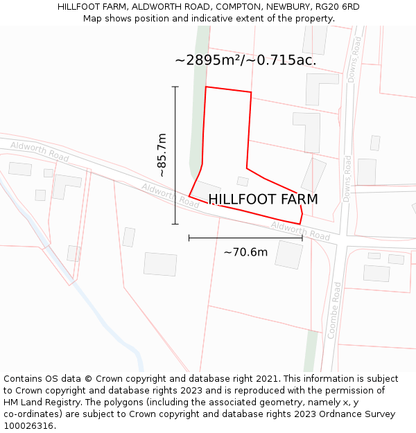 HILLFOOT FARM, ALDWORTH ROAD, COMPTON, NEWBURY, RG20 6RD: Plot and title map