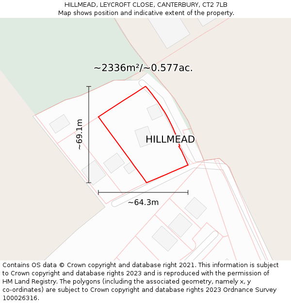 HILLMEAD, LEYCROFT CLOSE, CANTERBURY, CT2 7LB: Plot and title map